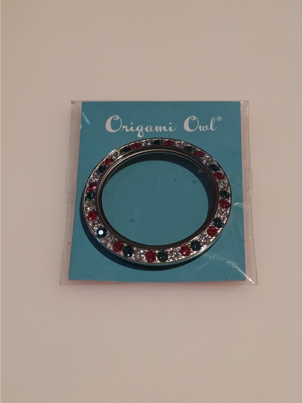 Origami Owl BZ4050 Large Silver Christmas Colors Twist Face w/Crystals "NIP"
